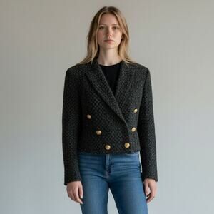 Vintage Womens Michelle Stewart Jacket Blazer Lined Wool Blend Black Small USA